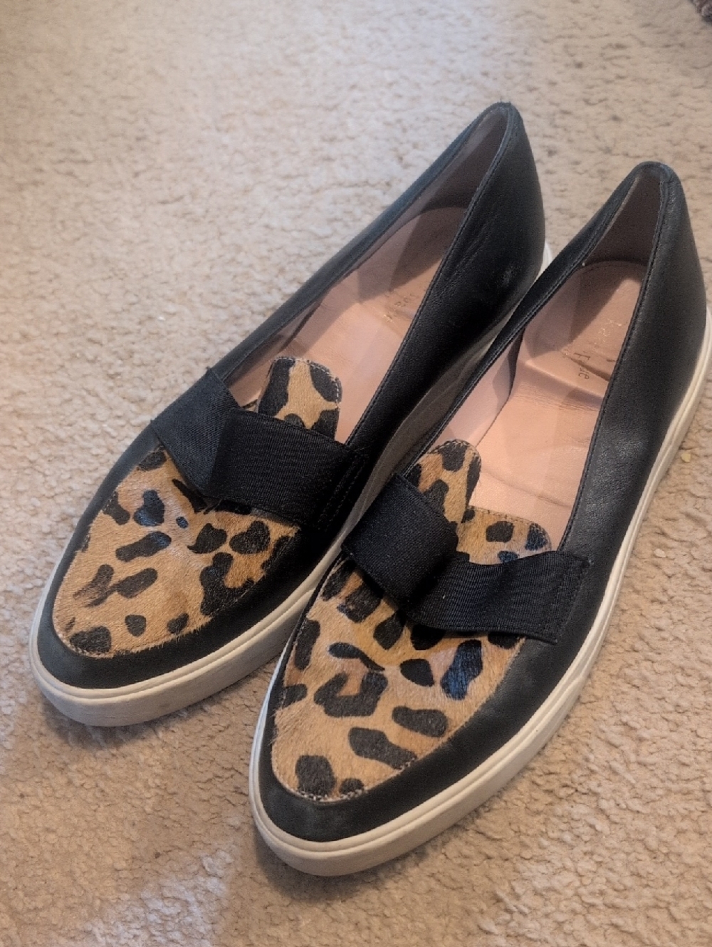 kate spade Black Leather & Leopard Print Slip-On Loafers